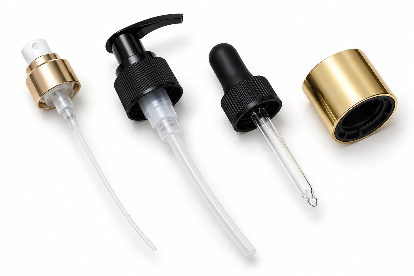 Válvula spray, bomba, conta-gotas, tampa e componentes de fechamento para embalagens